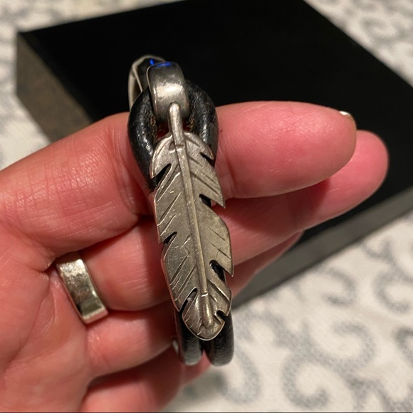 Artisan Crafted Leather & Silver Feather Bracelet. - Picture 10 of 10